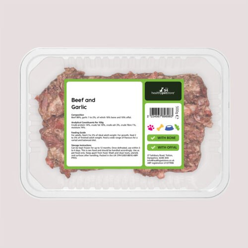 Raw Minced Beef & Garlic With Bone & Offal 500g