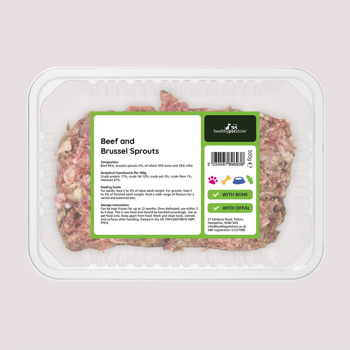 Raw Minced Beef & Sprout With Bone & Offal 500g