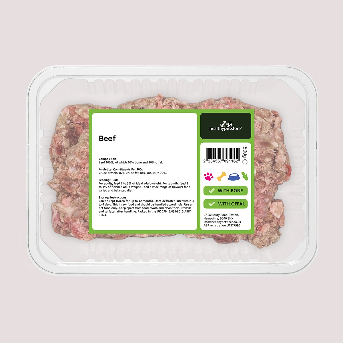 Raw Minced Beef With Bone & Offal 500g