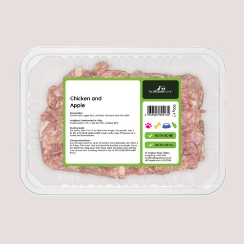 Raw Minced Chicken & Apple With Bone & Offal 500g Label