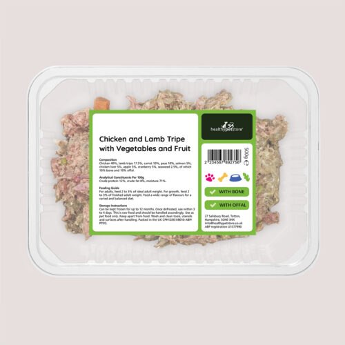 Raw Minced Chicken & Tripe With Vegetables & Fruit With Bone & Offal 500g