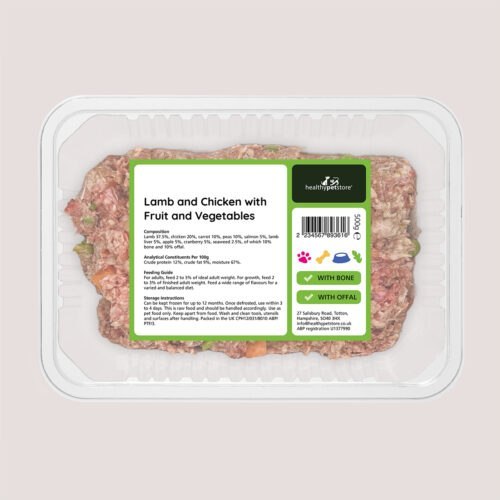 Raw Minced Lamb & Chicken with Vegetables & Fruit With Bone & Offal 500g