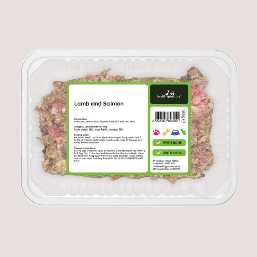 Raw Minced Lamb & Salmon With Bone & Offal 500g