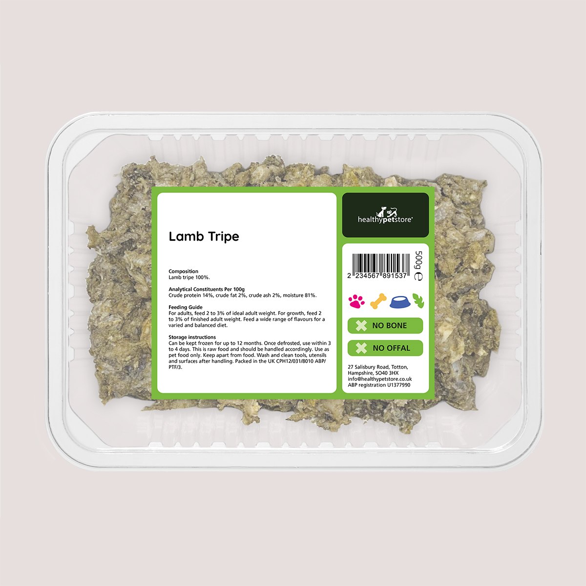 Raw Minced Lamb Tripe No Bone & No Offal 500g