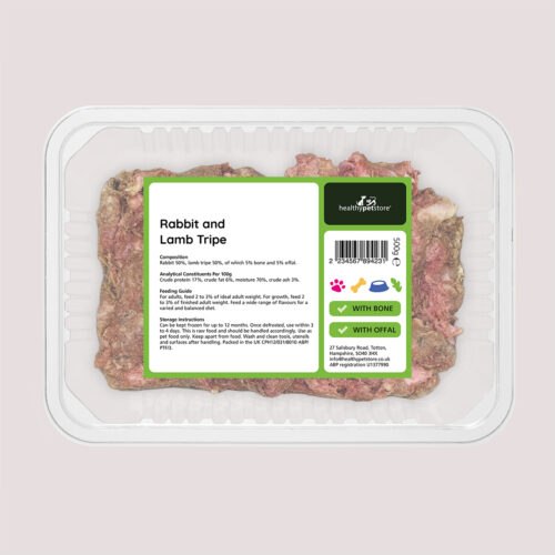 Raw Minced Rabbit & Lamb Tripe With Bone & Offal 500g