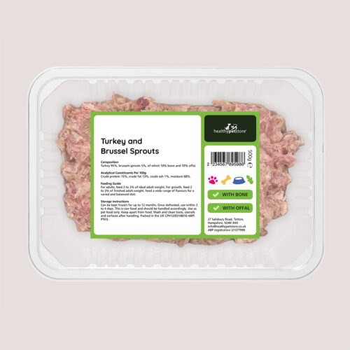 Raw Minced Turkey & Sprout With Bone & Offal 500g