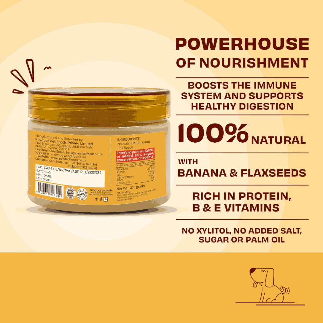 Pawfect Peanut Butter With Banana & Flax Seed For Dogs 275g