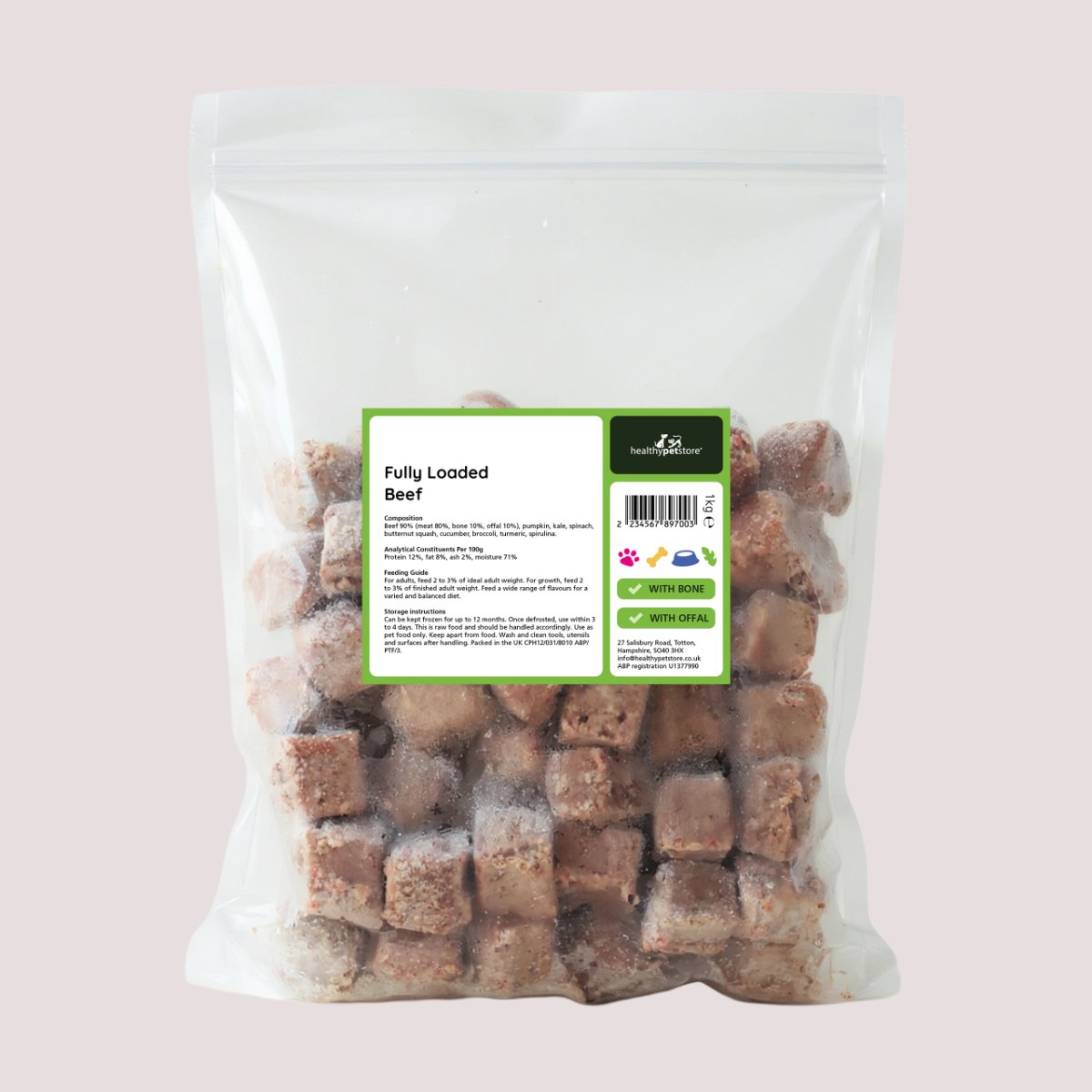 Fully Loaded Beef Raw Nuggets For Dogs 1kg