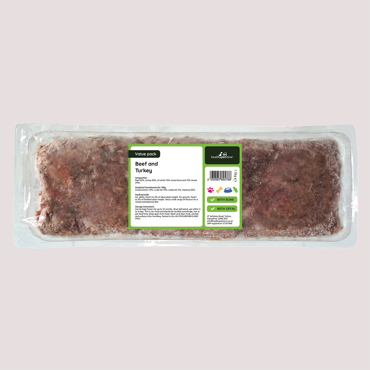Raw Minced Beef & Turkey With Bone & Offal 1.5kg