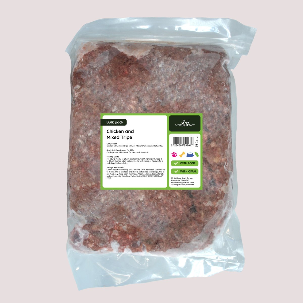 Raw Minced Chicken & Tripe With Bone & Offal 2.5kg Bulk