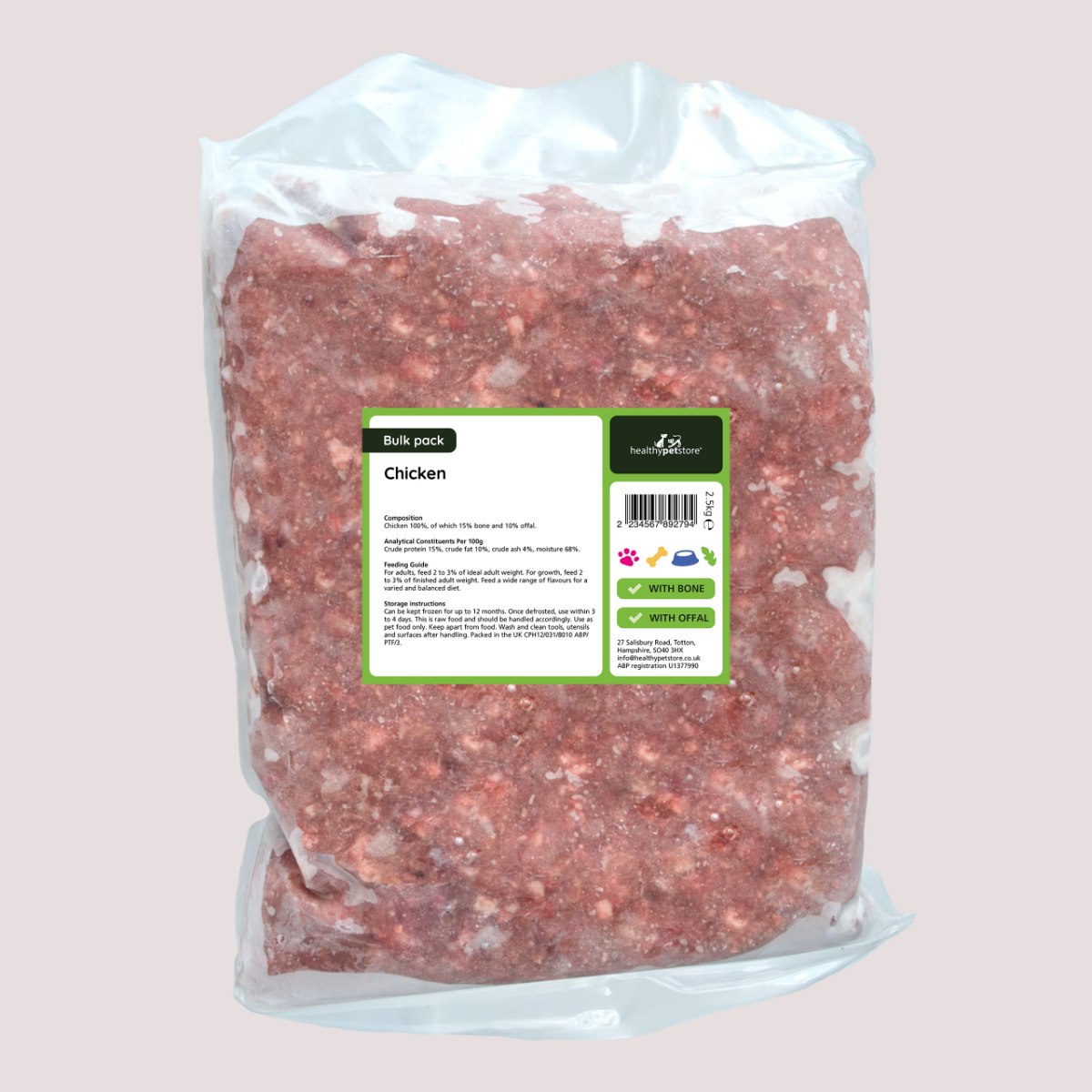 Raw Minced Chicken With Bone & Offal 2.5kg Bulk