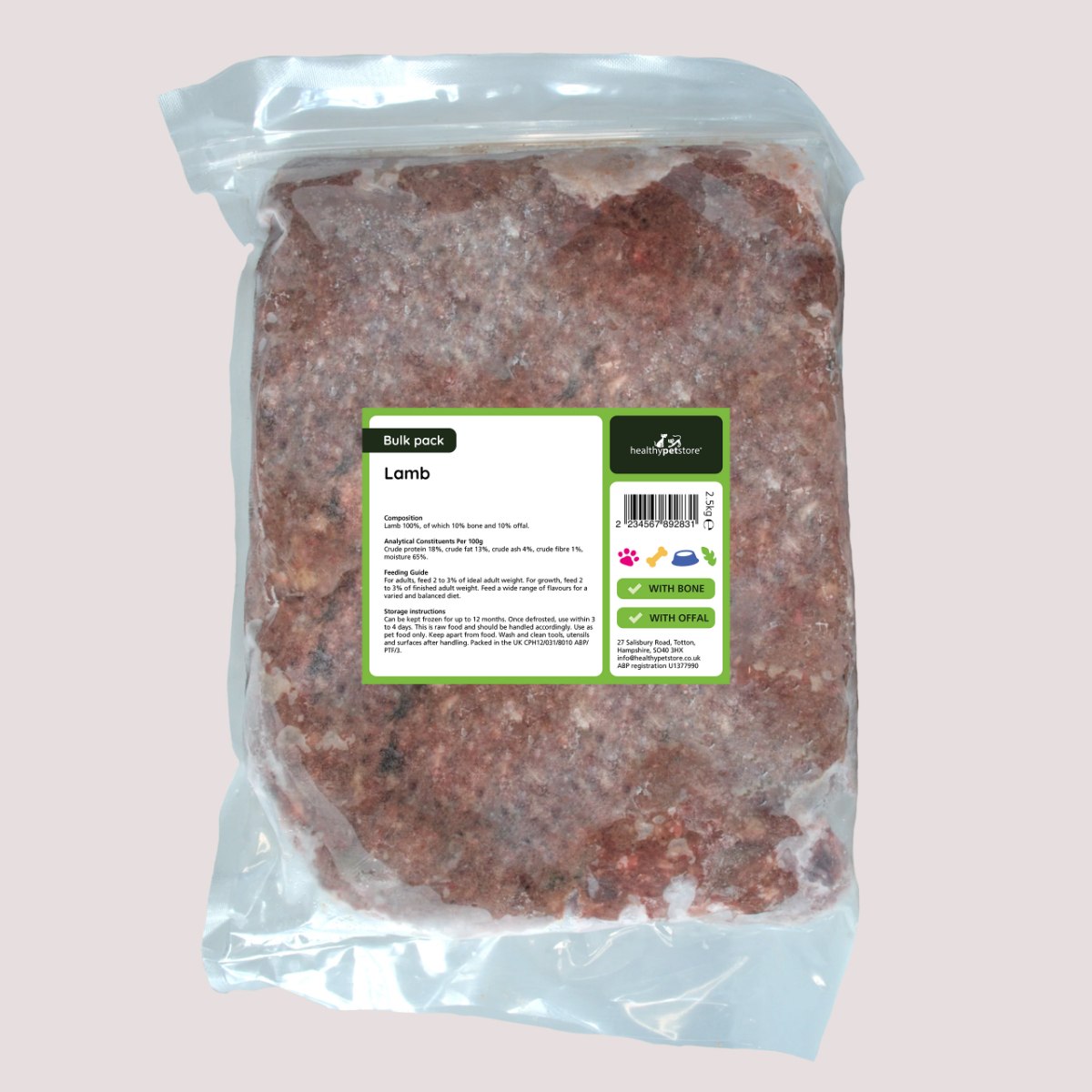 Raw Minced Lamb With Bone & Offal 2.5kg Bulk