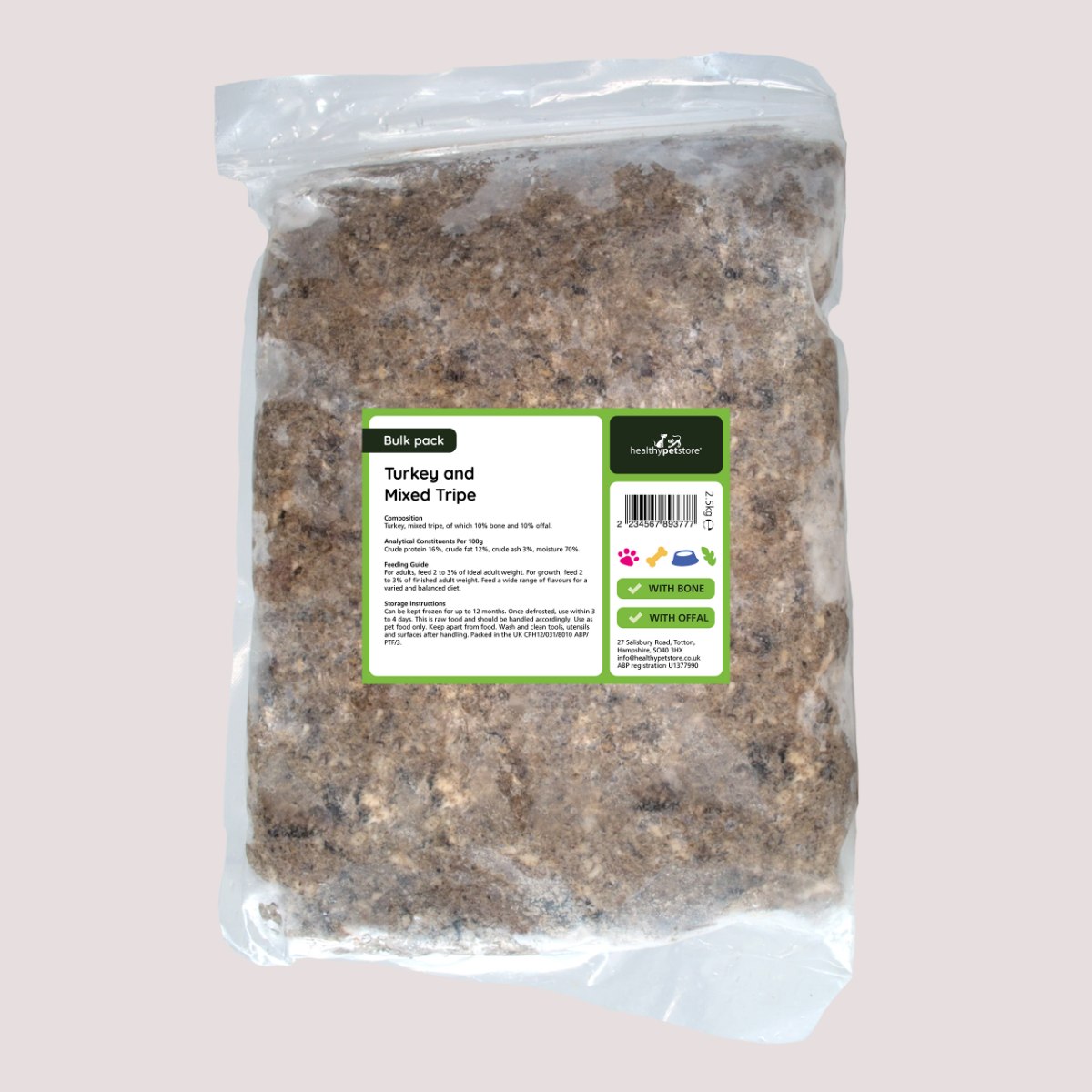 Raw Minced Turkey & Tripe With Bone & Offal 2.5kg Bulk