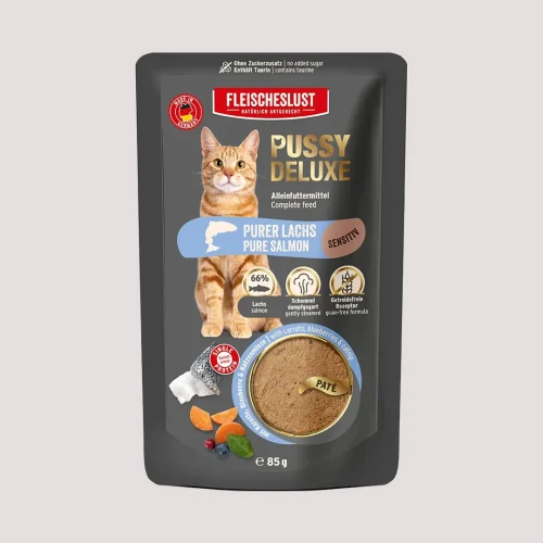Fleischeslust Pussy Deluxe Pure Salmon Pouch Wet Cat Food 85g